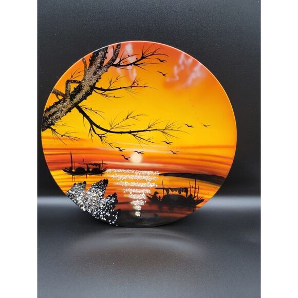 Vietnamese Lacquerware Wall Art Plate Hanging Decor Colorful 8" Orange - Picture 3 of 9